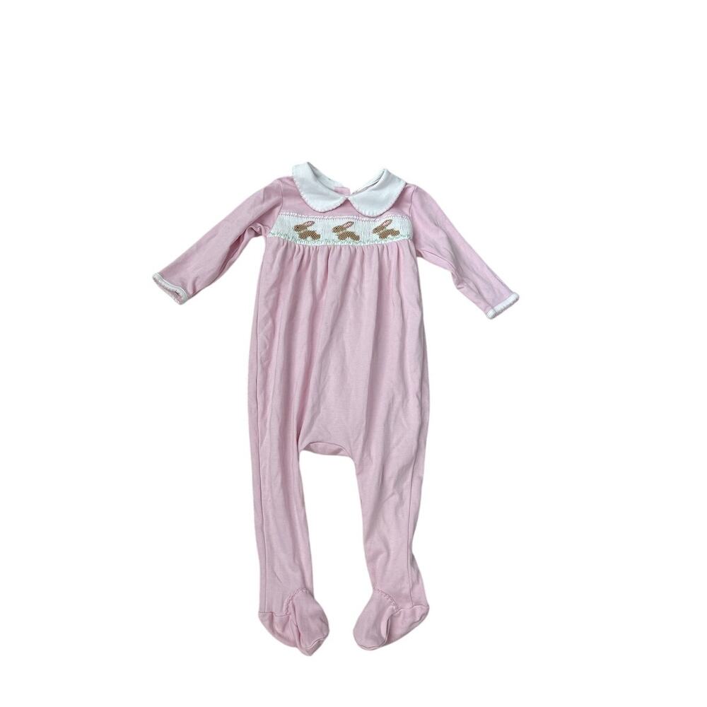 NWOT Baby Girl Magnolia Baby Collared Smocked Bunny Footie Size 9 Months